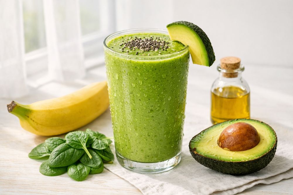 Smoothie verde con aceite de aguacate